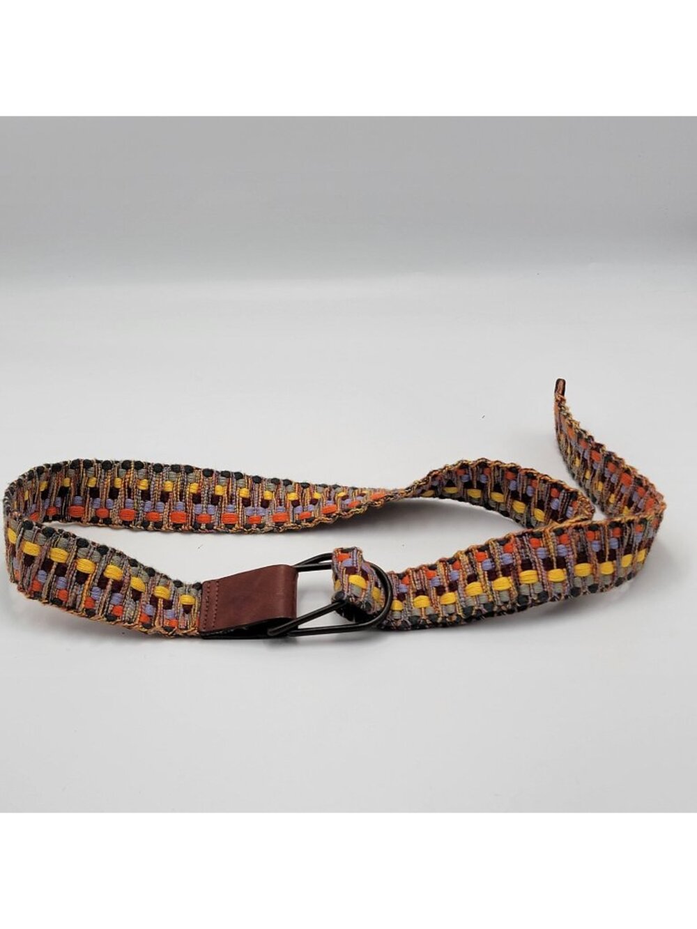 Eddie Bauer Vintage Woven Textile Multicolor Belt With Leather Ends